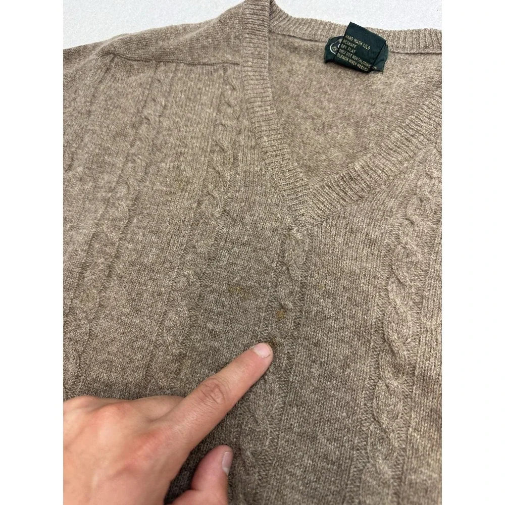 Saddles Ltd Sweater Mens Large Brown Lambswool V Neck Cable Knit Pullover Warm